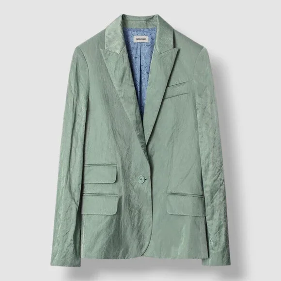 Zadig & Voltaire Women's Green Victor Satin Blazer Suit Jacket Size 40